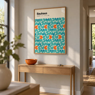 Graphic Wall Art, framed on the wall of a modern hallway with a pale grey wall