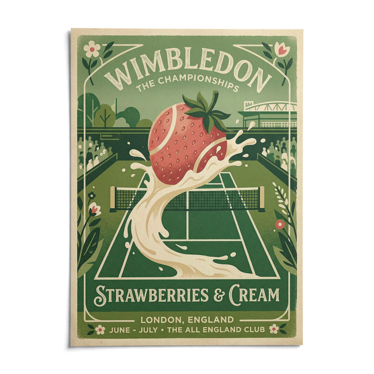 Grass Court Tennis Poster, shown as an unframed paper print on a plain white background