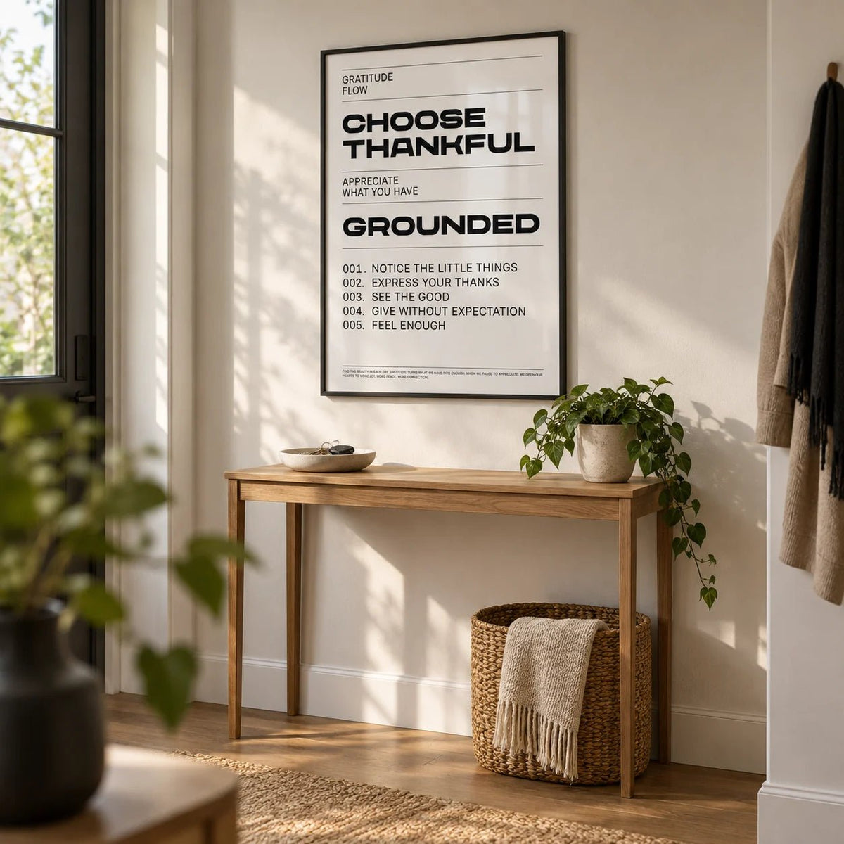 Gratitude Wall Art, framed on the wall of a welcoming entrance hall