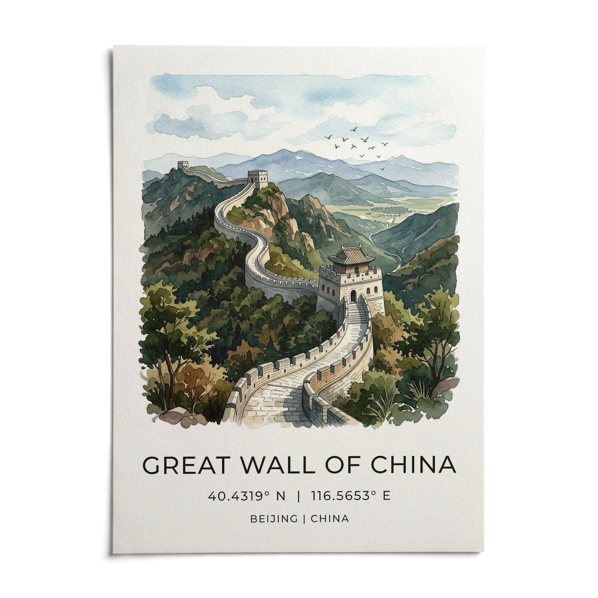 Great Wall Of China Art Print, shown as an unframed paper print on a plain white background