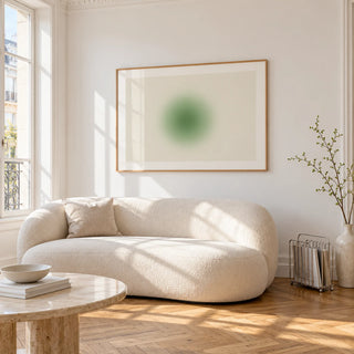 Green Aura Poster, framed on the wall of a bright living room corner