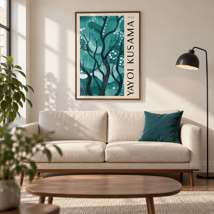 Green Nature Poster, framed on the wall of a modern living room in a UK city flat with an ivory wall