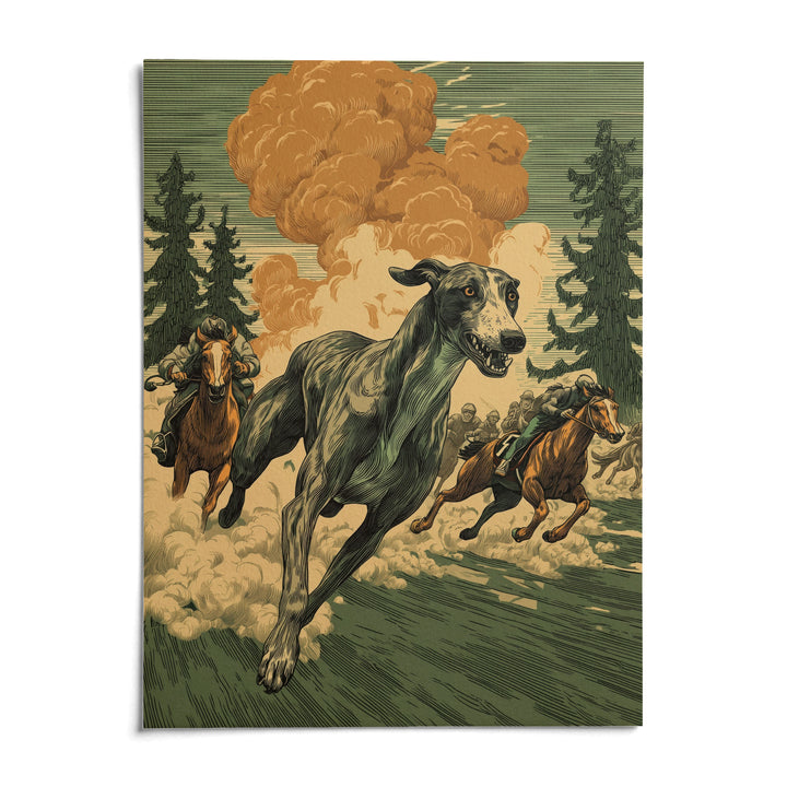 Greyhound Racing Wall Art, shown as an unframed paper print on a plain white background