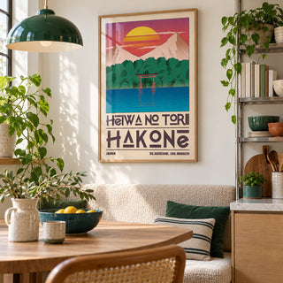 Hakone Poster hung above a breakfast nook in a city apartment kitchen (frame not included)