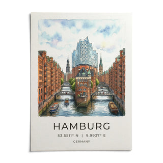 Hamburg Cityscape Art Print, shown as an unframed paper print on a plain white background