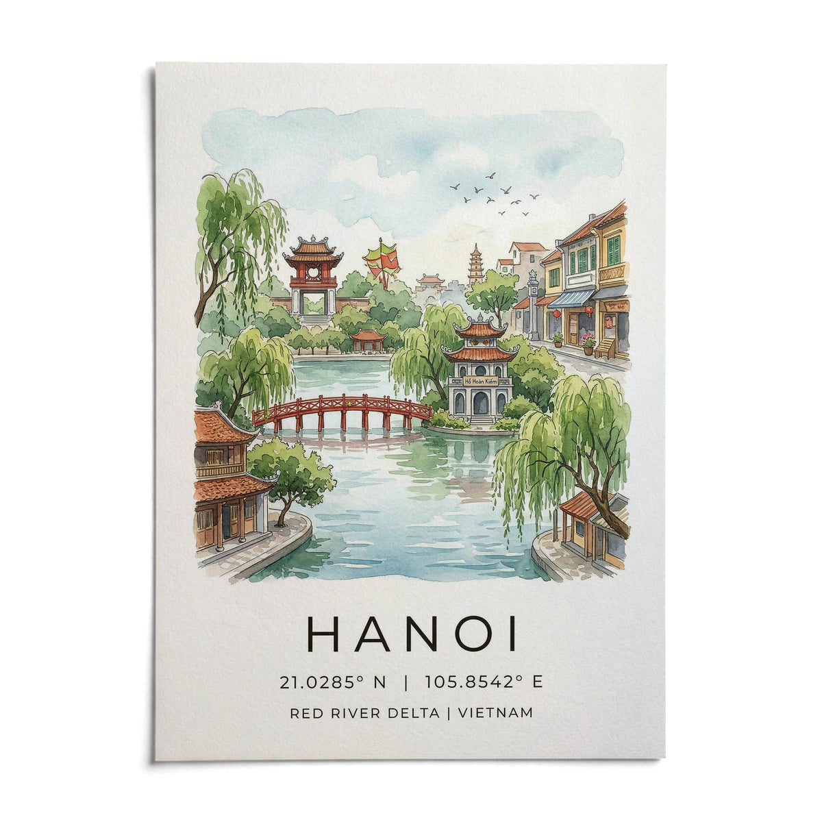 Hanoi Landscape Wall Art, shown as an unframed paper print on a plain white background