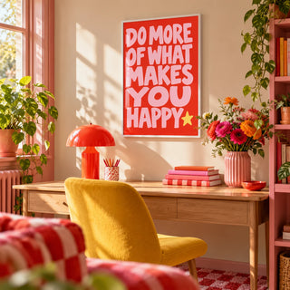 Happiness Print, framed on the wall of a bright in a home office