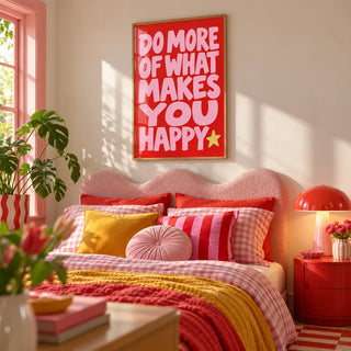 Happiness Print, framed on the wall of a playful dopamine bedroom
