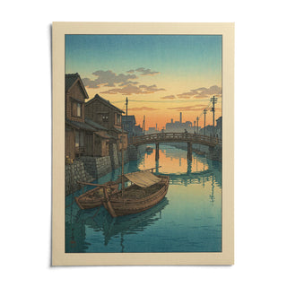 Hasui Kawase Boat Canal Print, shown as an unframed paper print on a plain white background