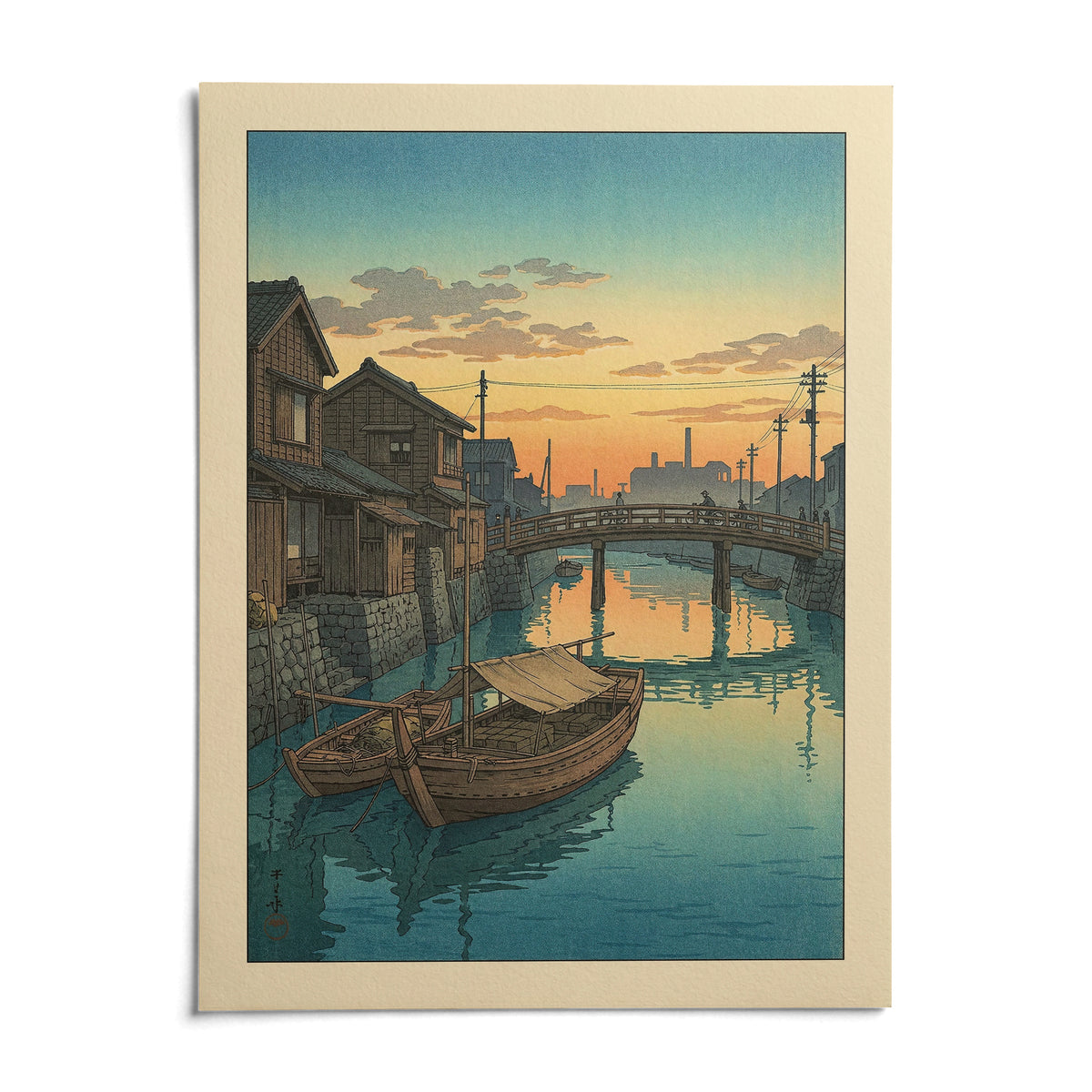 Hasui Kawase Boat Canal Print, shown as an unframed paper print on a plain white background