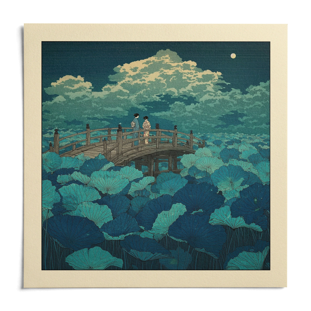 Hasui Kawase Japanese Woodblock Lotus, shown as an unframed paper print on a plain white background