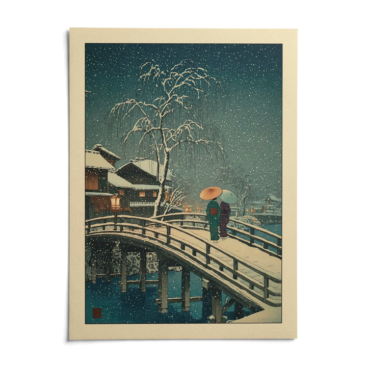 Hasui Kawase Snow Print, shown as an unframed paper print on a plain white background