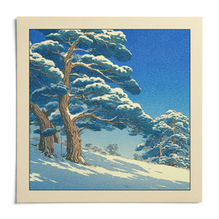 Hasui Kawase Snowy Pines Art Print, shown as an unframed paper print on a plain white background