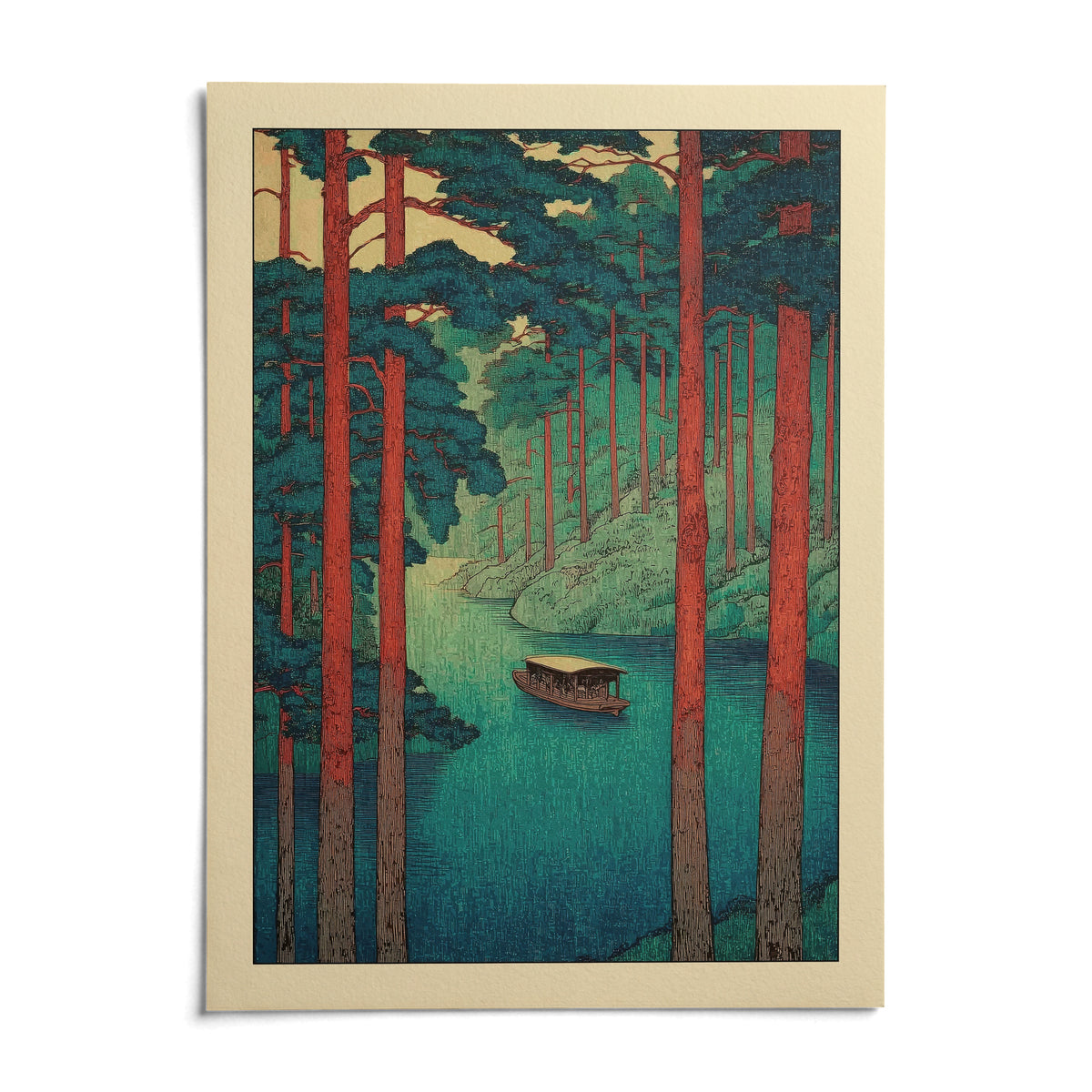 Hasui Kawase Tranquil River, shown as an unframed paper print on a plain white background