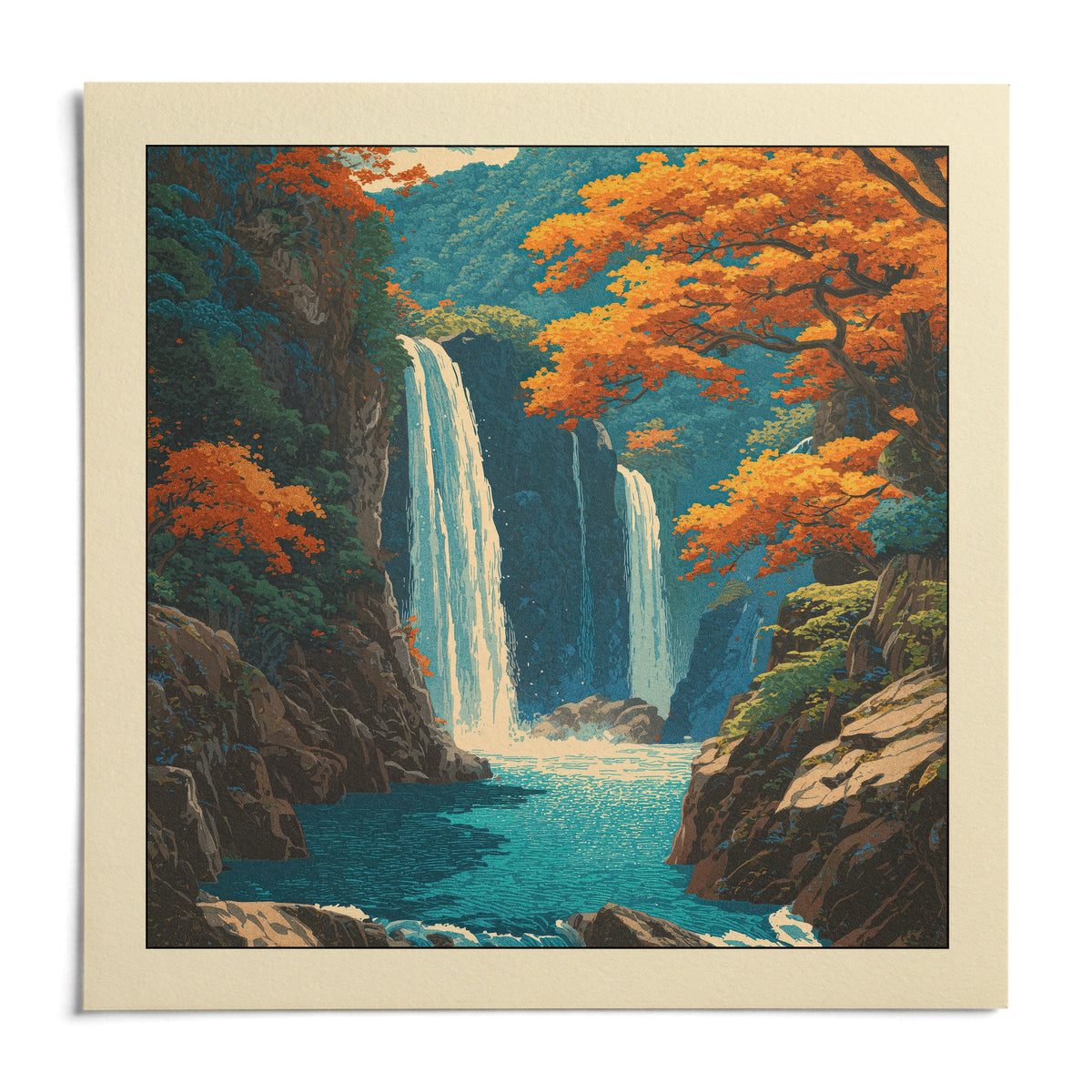 Hasui Kawase Waterfall Wall Art, shown as an unframed paper print on a plain white background