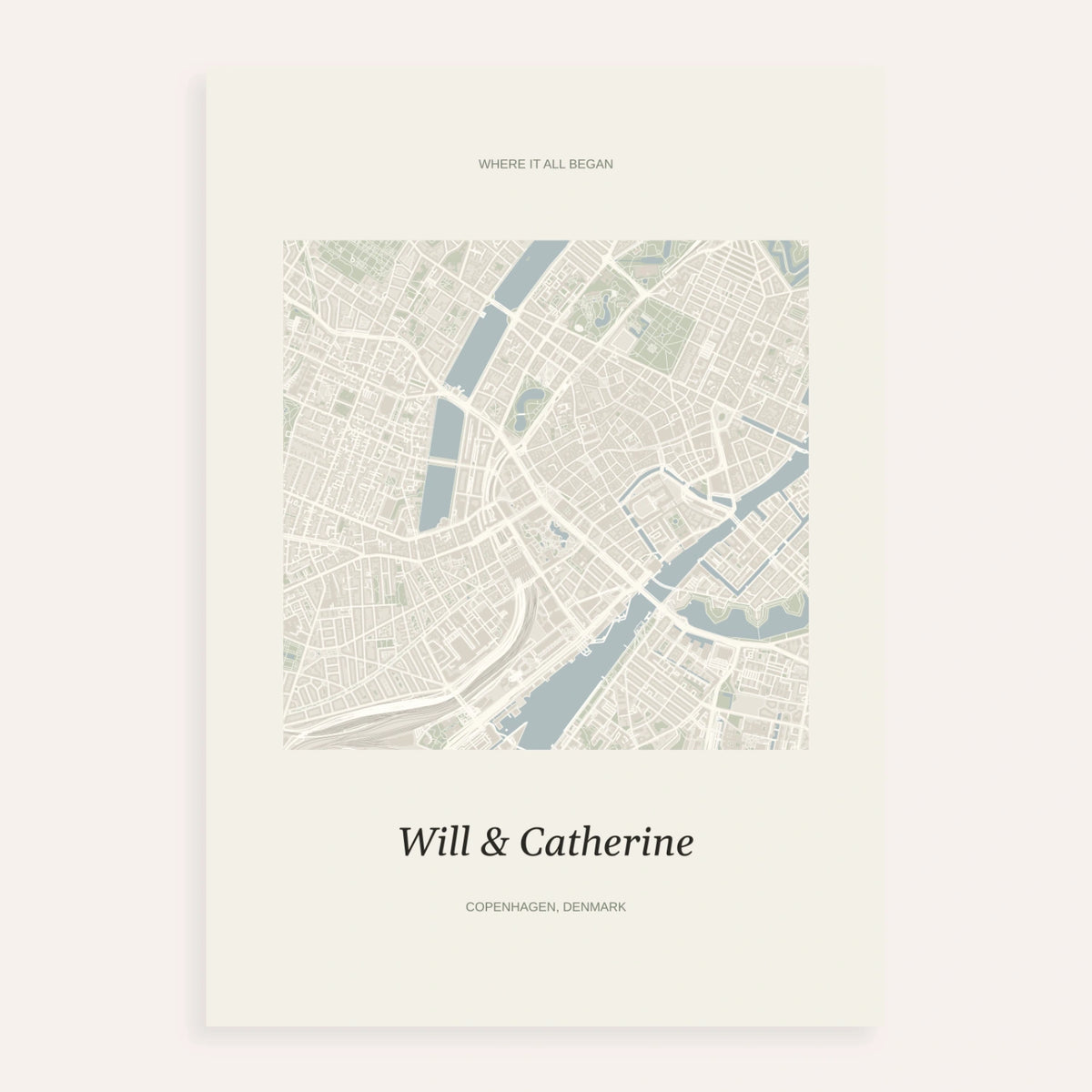 Heart on Map Print, shown as an unframed paper print on a plain white background