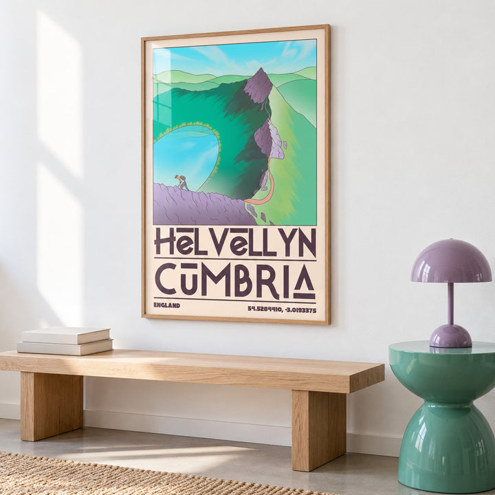 Helvellyn Cumbria Wall Art shown in a colourful minimalist room (frame not included)