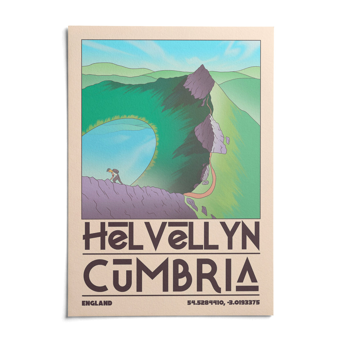 Helvellyn Cumbria Wall Art, shown as an unframed paper print on a plain white background