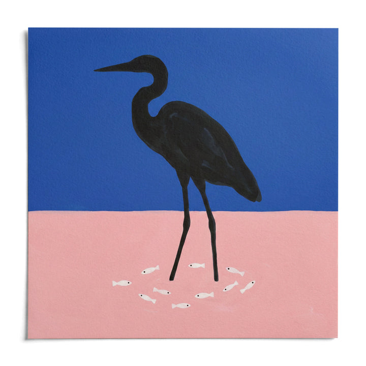 Heron Art Print, shown as an unframed paper print on a plain white background