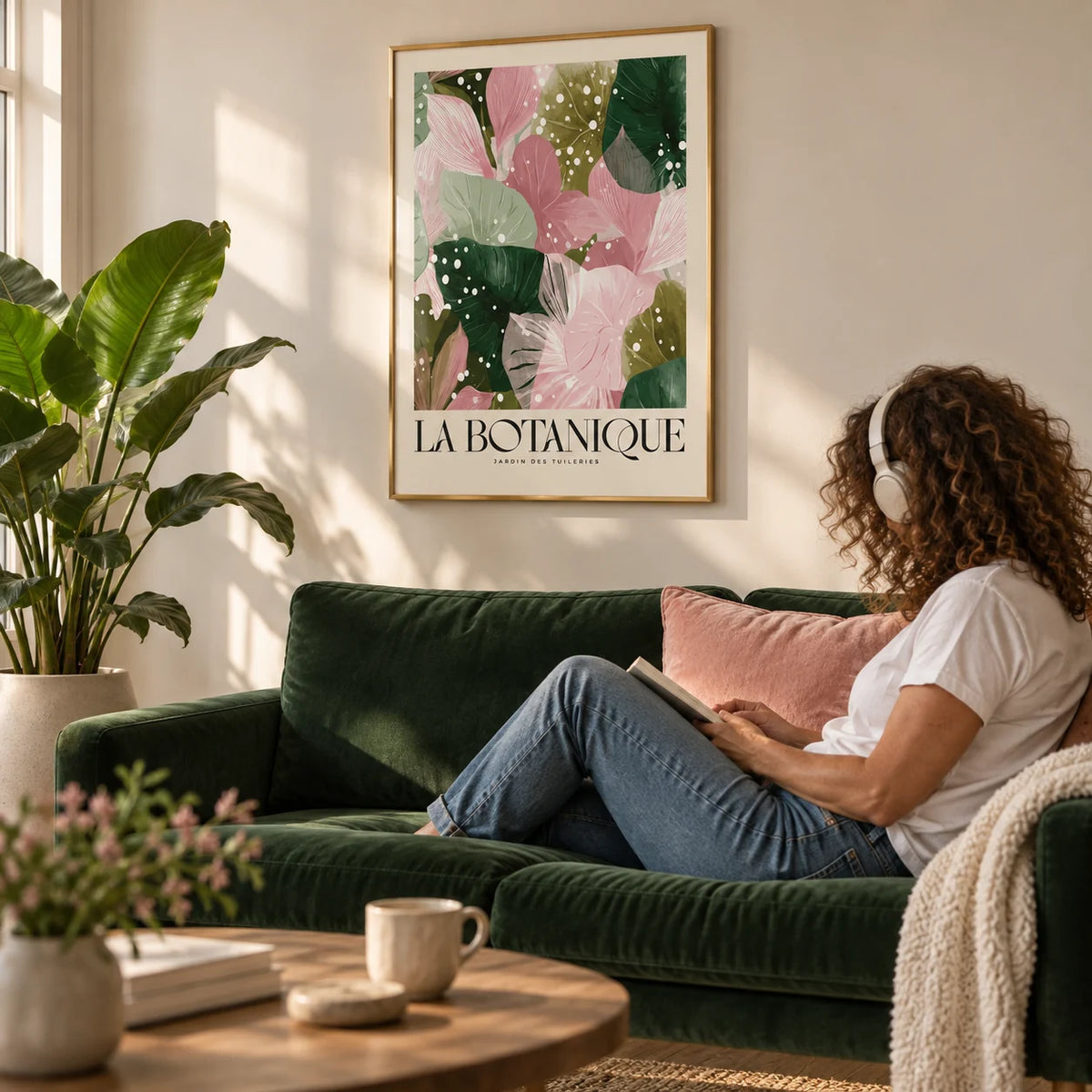 High Quality Art Prints, framed on the wall of a calm living room with a warm white wall