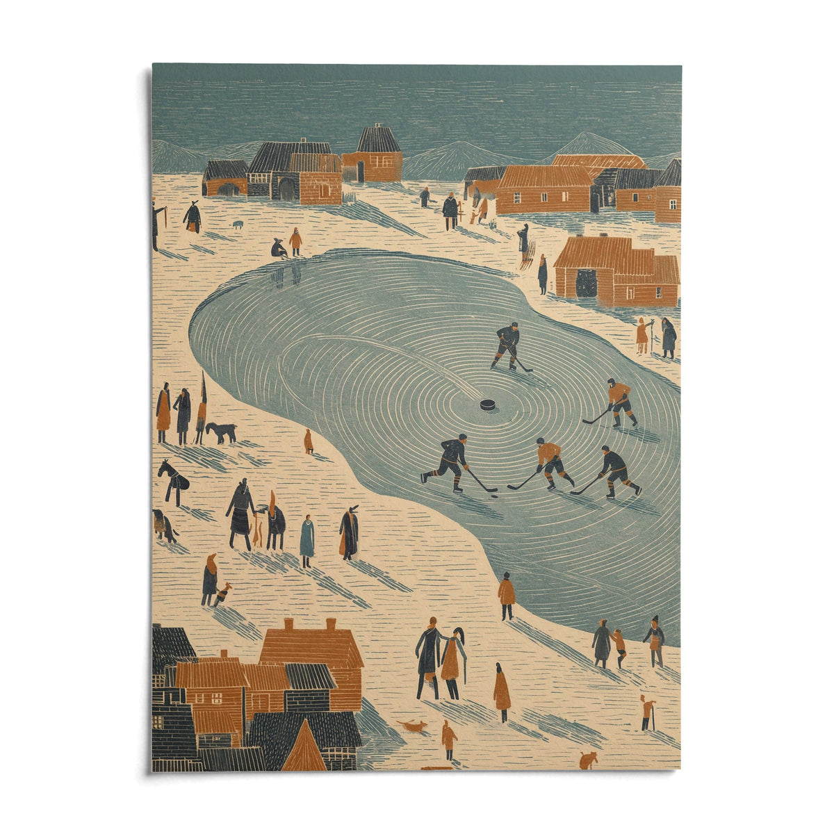 Hockey Winter Art Print, shown as an unframed paper print on a plain white background