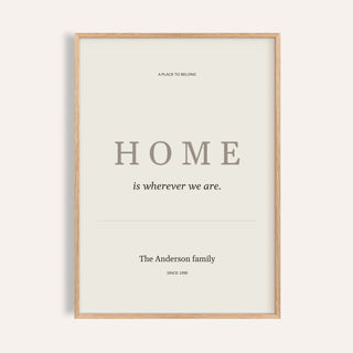 Home Personal Print personalised print, shown framed in natural wood