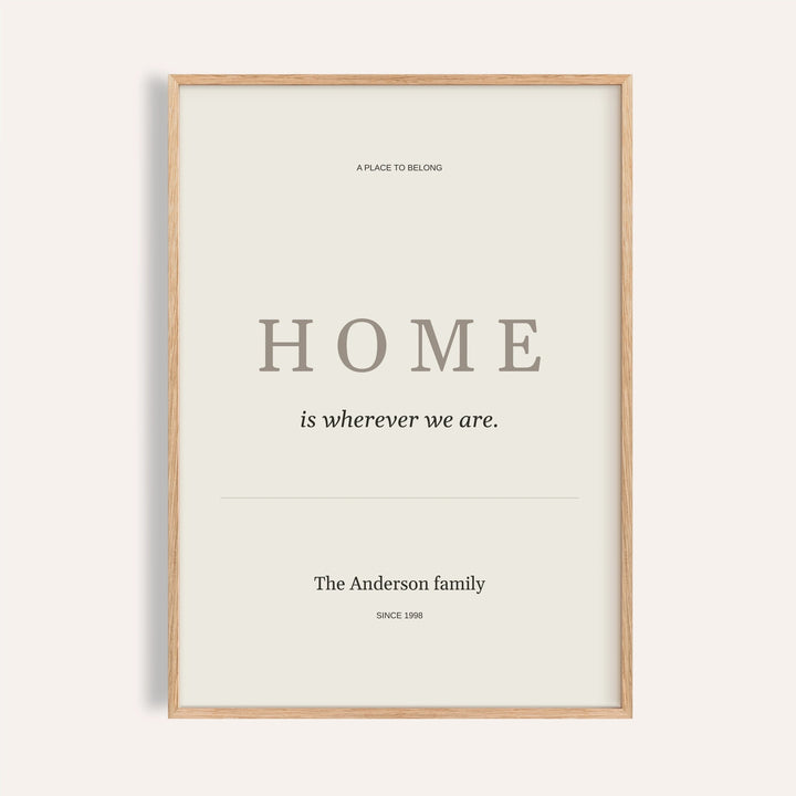 Home Personal Print personalised print, shown framed in natural wood