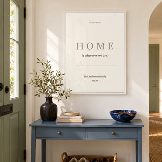 Home Personal Print in a bright entrance hallway, white frame