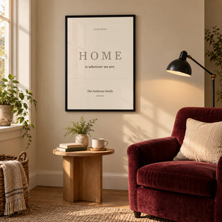 Home Personal Print in a warm reading corner, black frame