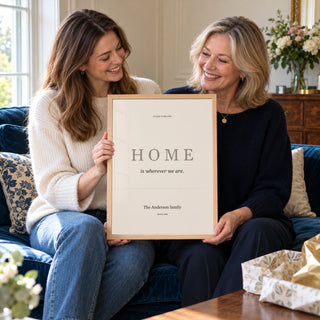 Home Personal Print in a family gifting moment, natural wood frame