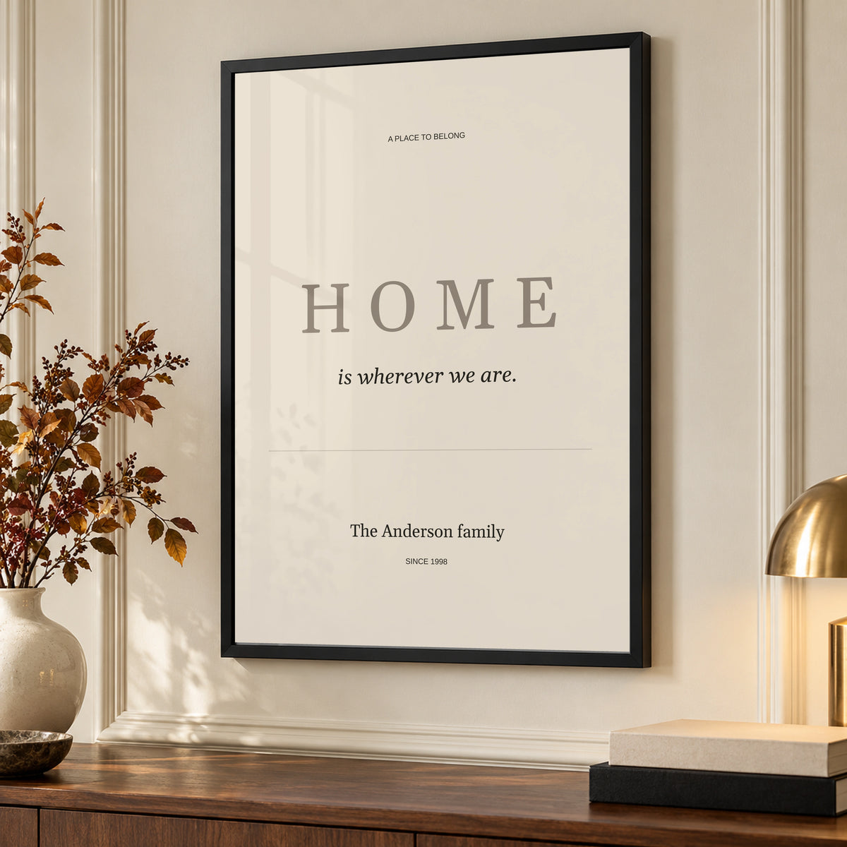 Home Personal Print in a styled frame detail, black frame