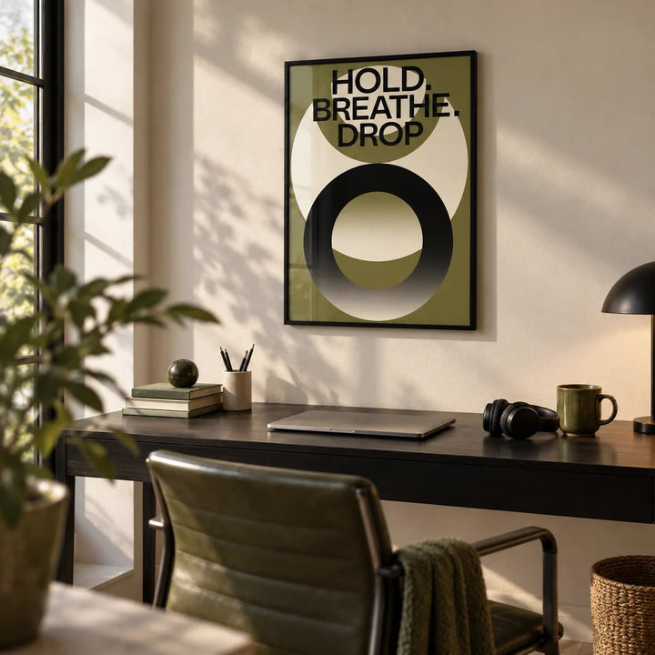 Home Gym Wall Art, framed on the wall of a crisp home office