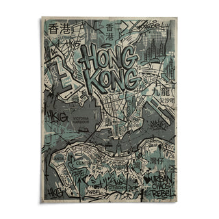 Hong Kong Map Wall Art, shown as an unframed paper print on a plain white background