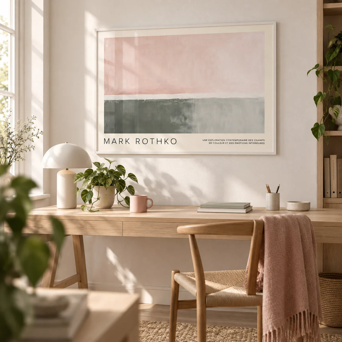 Horizontal Wall Decor, framed on the wall of a calm home office with a white wall