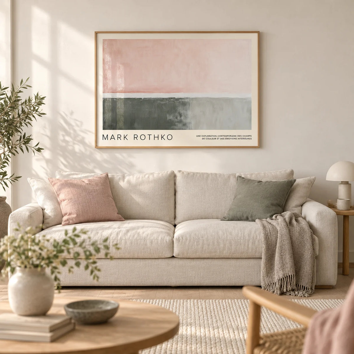 Horizontal Wall Decor, framed on the wall of a calm Scandi living room with a soft warm white wall and a pale oak floor