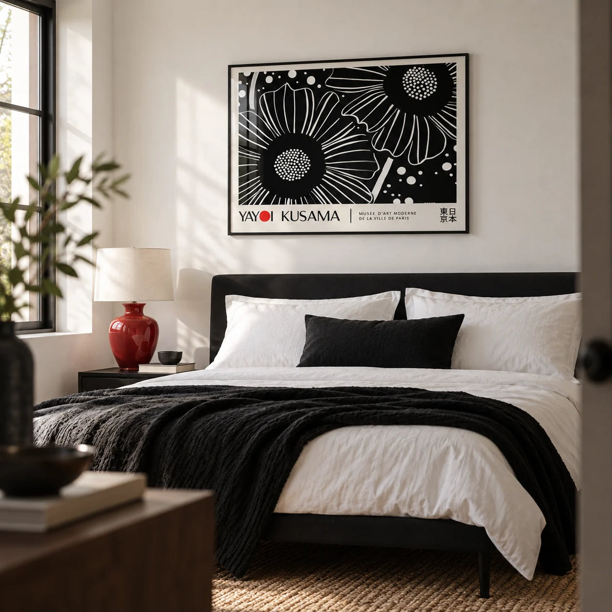 Horizontal Wall Hanging, framed on the wall of a calm modern bedroom with a soft white wall