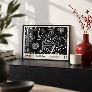 Horizontal Wall Hanging, a small A4 framed print leaning on a black sideboard in a living room