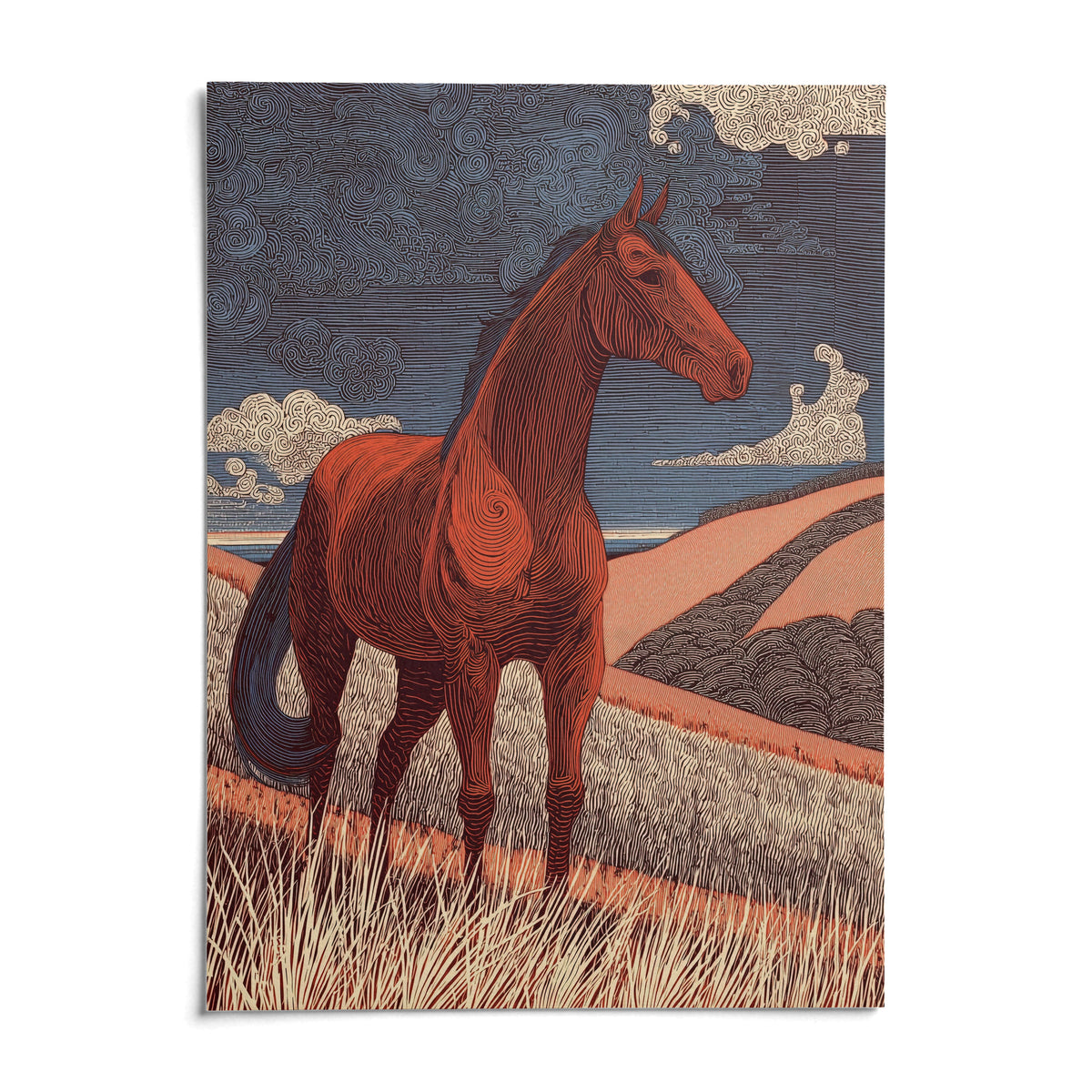 Horse Line Art, shown as an unframed paper print on a plain white background