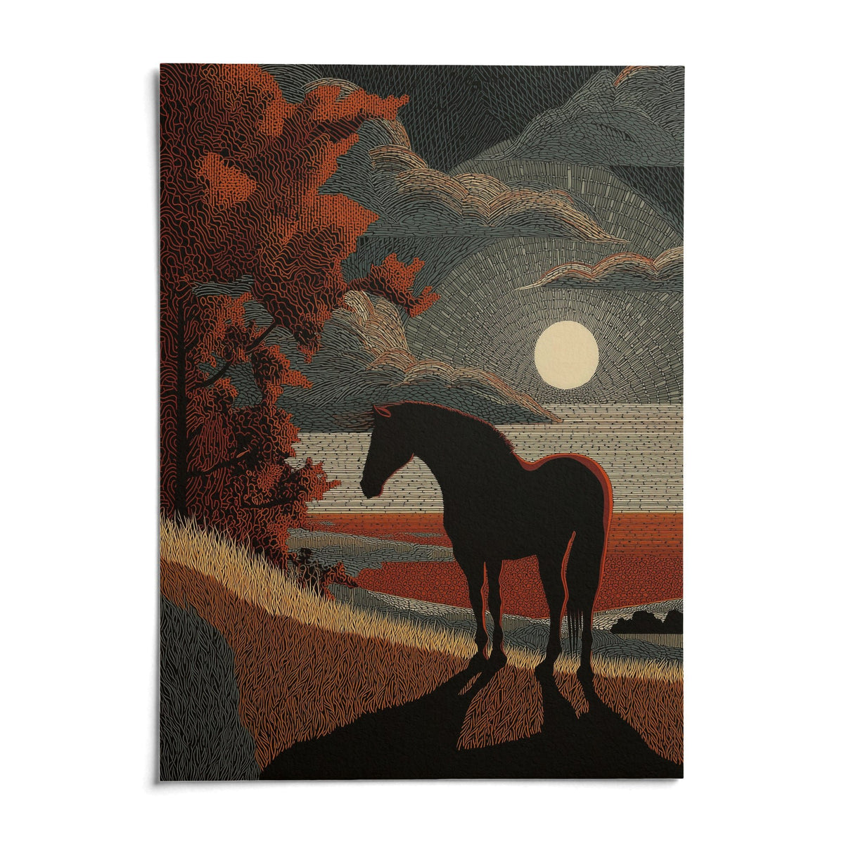 Horse Silhouette Art, shown as an unframed paper print on a plain white background