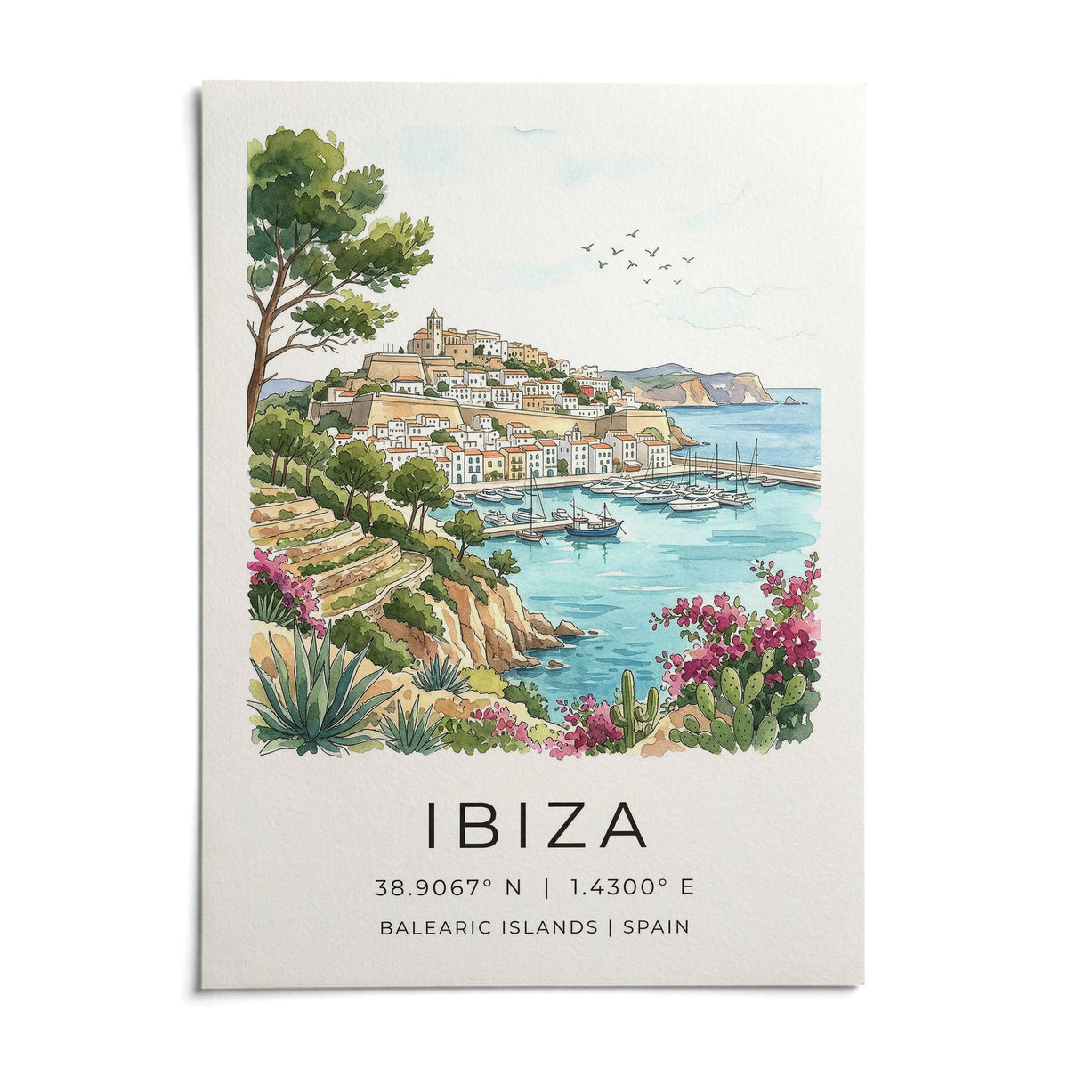Ibiza Landscape Print, shown as an unframed paper print on a plain white background