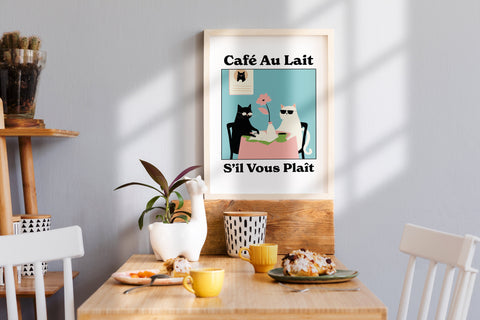 Quirky Kitchen Wall Art - Playful Cats in a French Café Setting