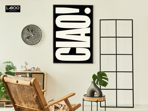 black-white-typography-poster-ciao-living-room