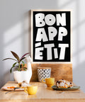 French kitchen art print Bon Appétit in black and white