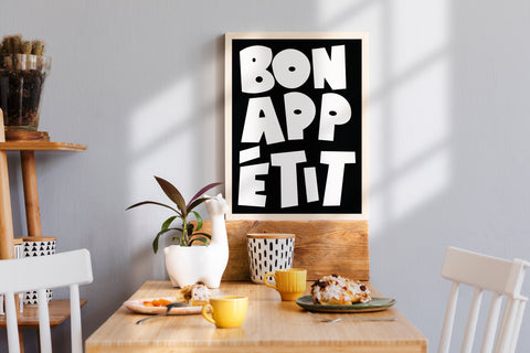 French kitchen art print Bon Appétit in black and white