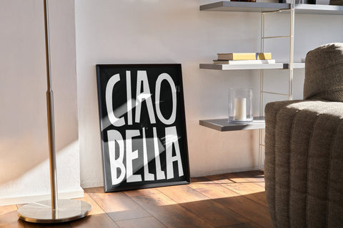 white-black-typography-poster-ciao-bella-living-room