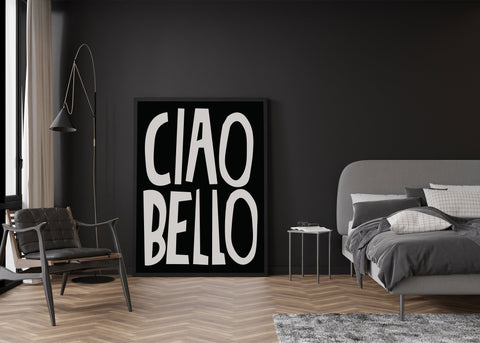 white-black-typography-poster-ciao-bello-bedroom