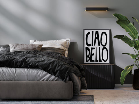 black-white-typography-poster-ciao-bello-bedroom