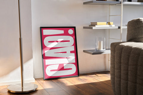 magenta-white-typography-poster-ciao-living-room