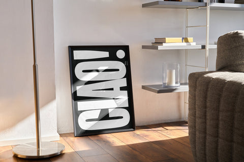 black-white-typography-poster-ciao-living-room