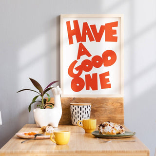 Cheerful Bauhaus-style orange and white wall art typography print